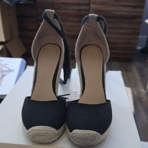 Black and Cream Women's Espadrille Wedges